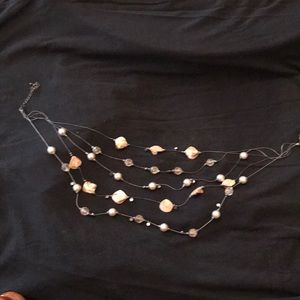 Multi strand shell pearl and crystal 17” necklace